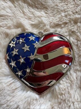 Lenox Enamel Heart of America Flag Heart Pendant - Red, Blue, Silver